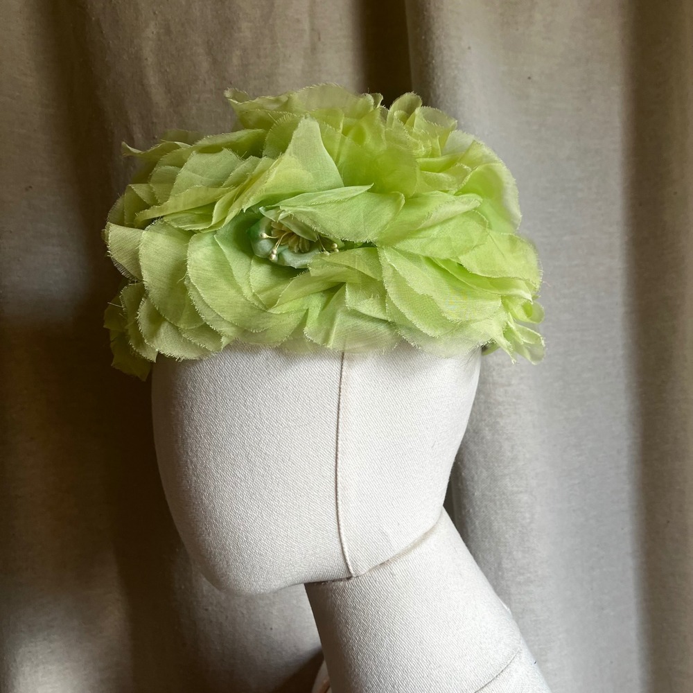 Vintage Lime Green Floral Pillbox Hat Avant‎ Garde Fascinator - Picture 3 of 7